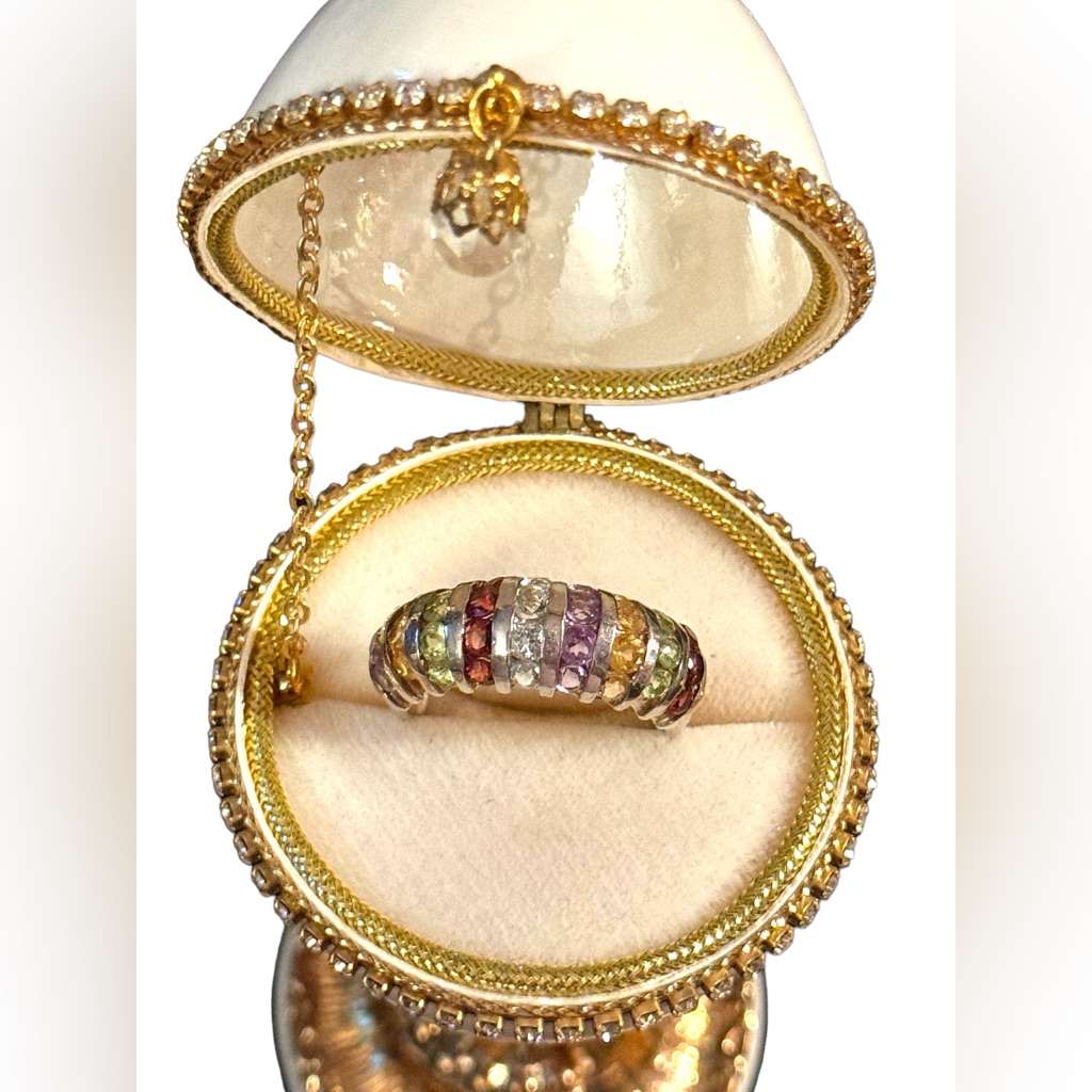 Lovely Sz 10 Sterling Silver Multi Gemstone Cluster Band Ring